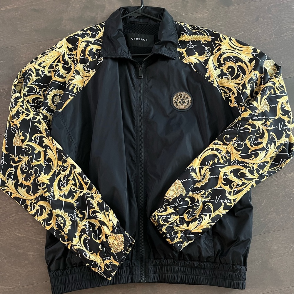 Versace yellow, black, and white windbreaker jacket
